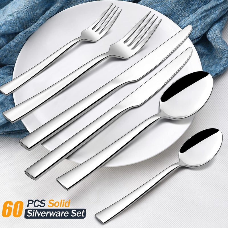 HaWare 77-Piece Silverware Set with Steak Knives, Solid Stainless Steel Flatware Utensils, Modern Elegant Cutlery Tableware Set, Attach Serving Set, Mirror Polished, Dishwasher Safe-Service for 12 - Image 5